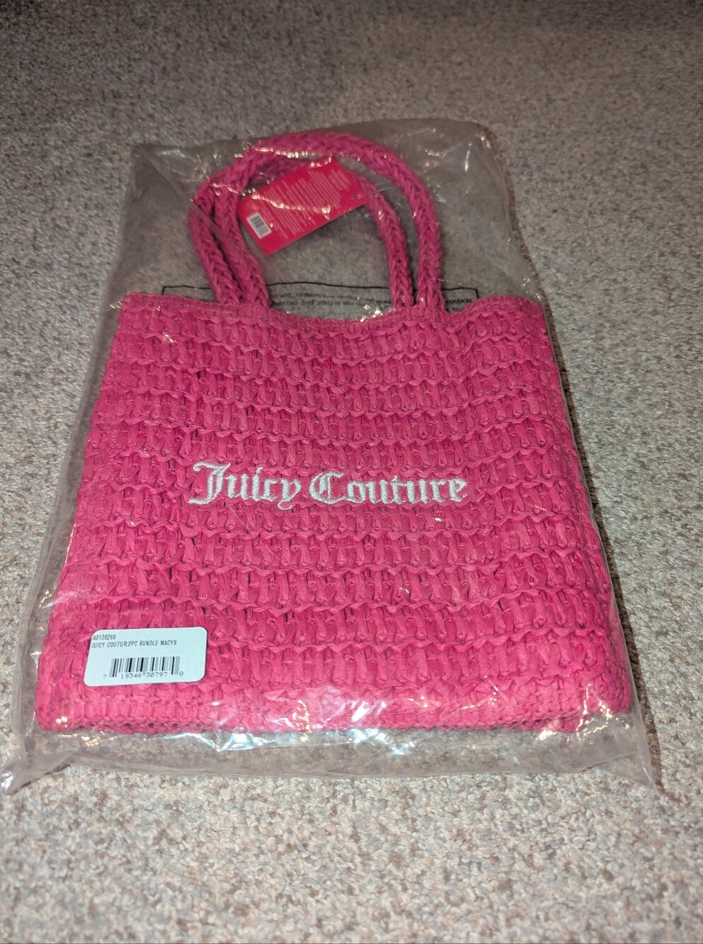 Juicy Couture Pink Tote Bag Purse Woven Straw